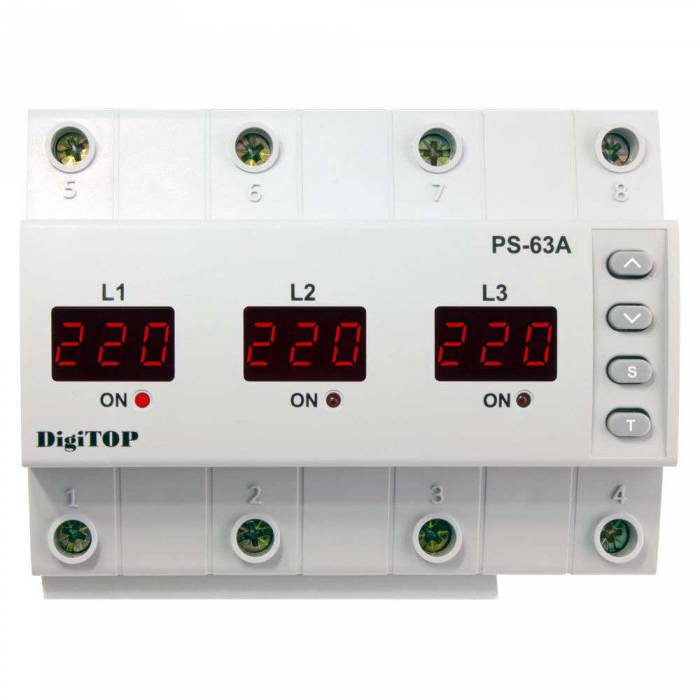 Releu comutator automat de faza si protectie tensiune DigiTop 380995 PS-63A